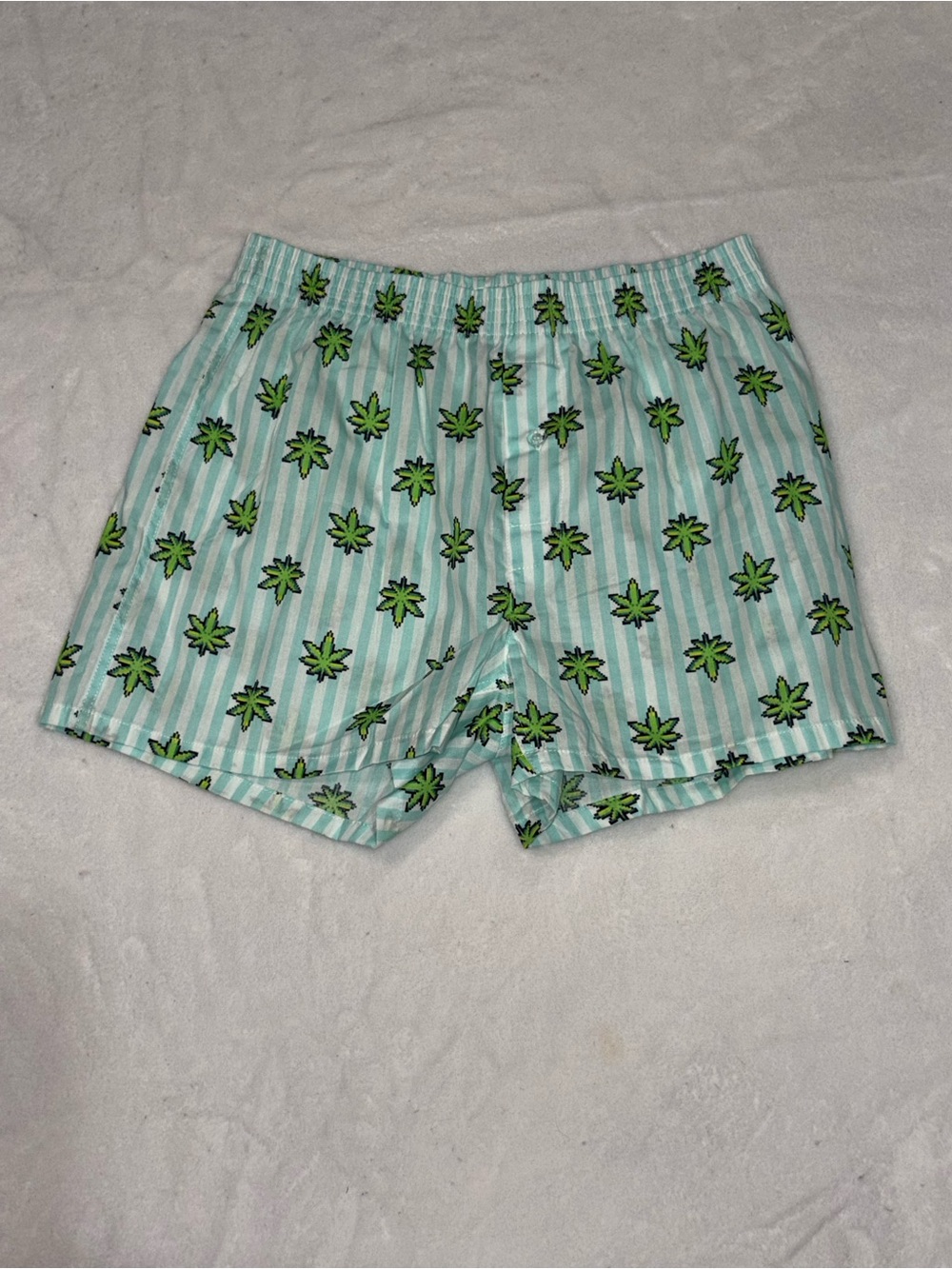 Krush Light Green Striped Shorts with Green Leaf Print